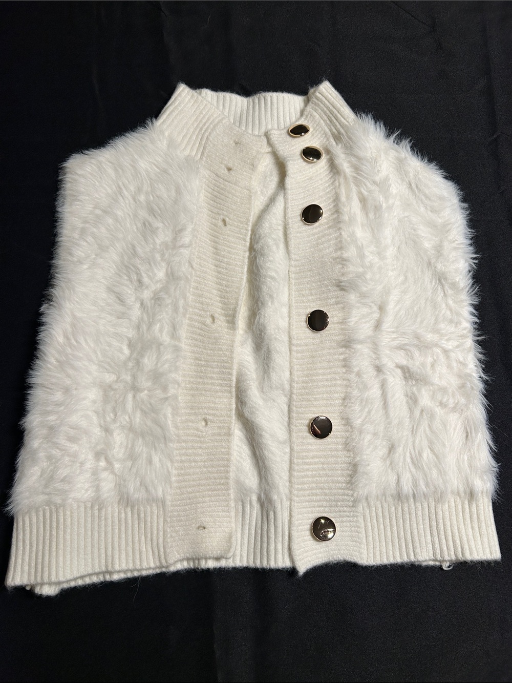 SHEIN White Faux-Fur Button-Up Cardigan